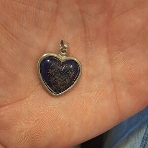 Elegant Silver Heart Pendant with Blue Enamel
